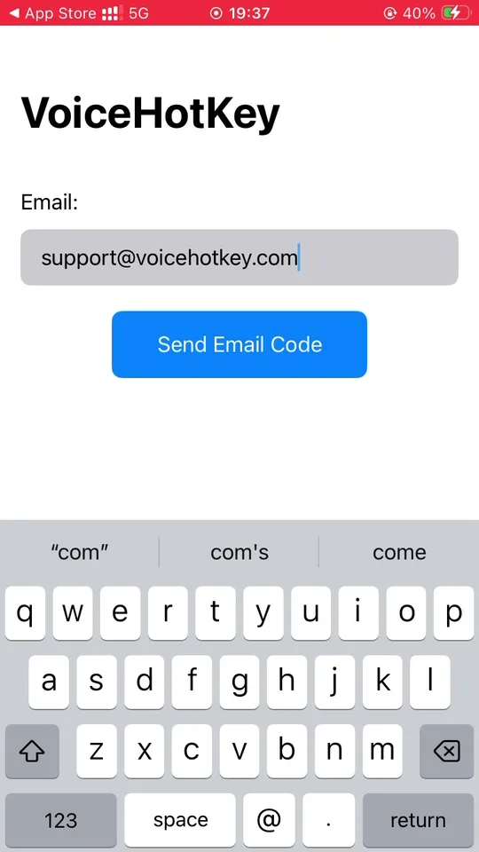 Ekran wpisywania e-maila w VoiceHotKey