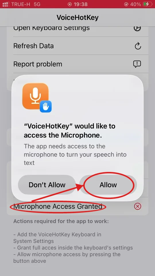 Okno uprawnienia do mikrofonu w iOS