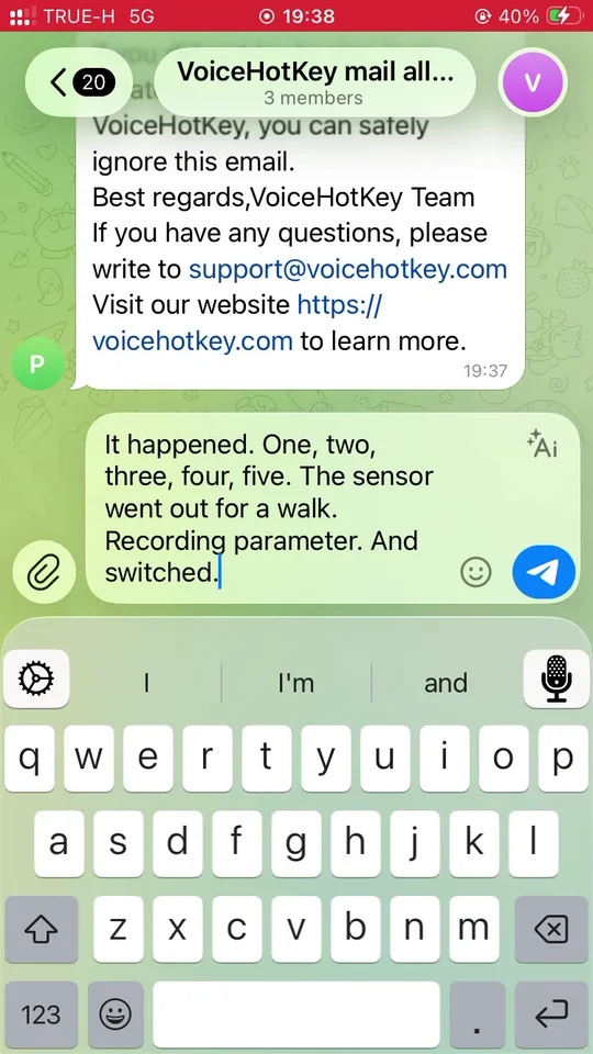 Przepisany tekst wstawiony do Telegram