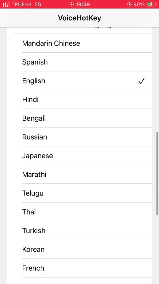 Wybór języków Voice to Text