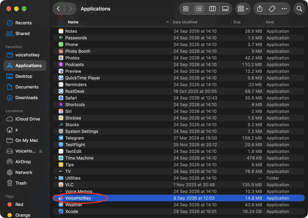 VoiceHotKey w folderze Aplikacje