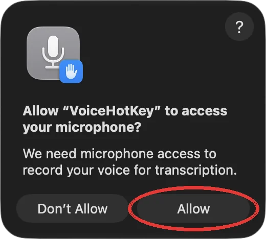 Prośba macOS o dostęp do mikrofonu z przyciskiem Pozwól