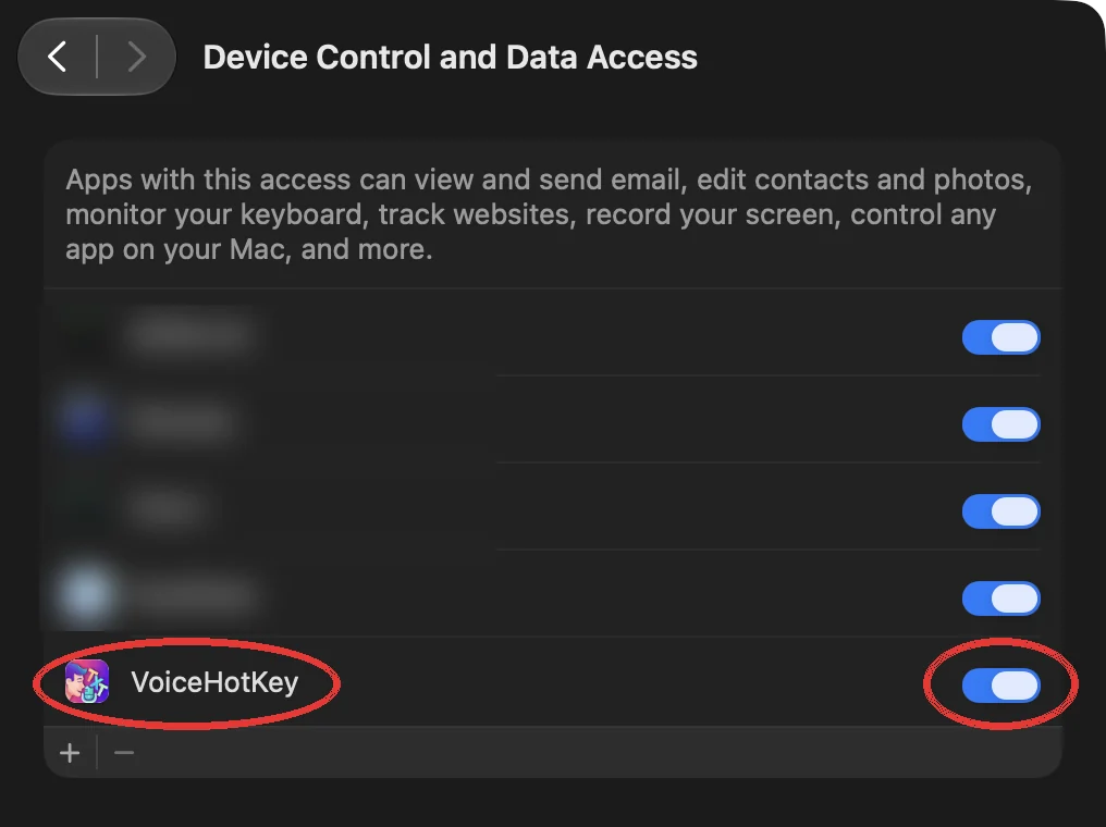Ustawienia systemowe z włączonym VoiceHotKey